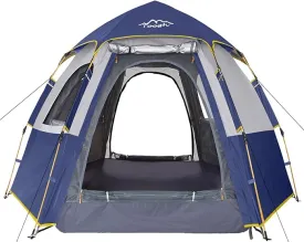 2-3-4 Person Camping Tent 60 Seconds Easy Quick Set Up Tent Waterproof Pop Up Dome Family Hexagon Outdoor Sports Backpacking Tents Double Layer Flysheet Camping Sun Shelters 2 Doors