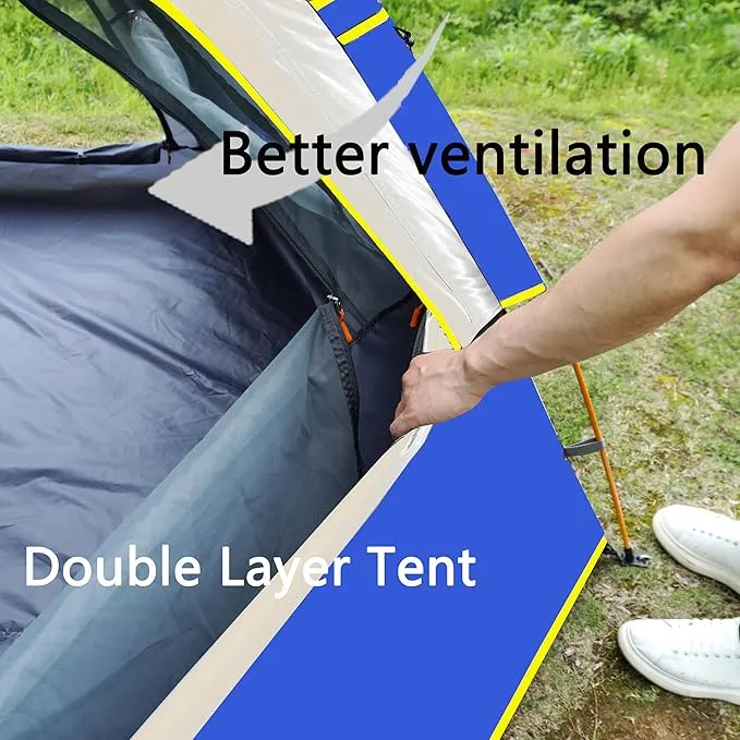 2-3-4 Person Camping Tent 60 Seconds Easy Quick Set Up Tent Waterproof Pop Up Dome Family Hexagon Outdoor Sports Backpacking Tents Double Layer Flysheet Camping Sun Shelters 2 Doors