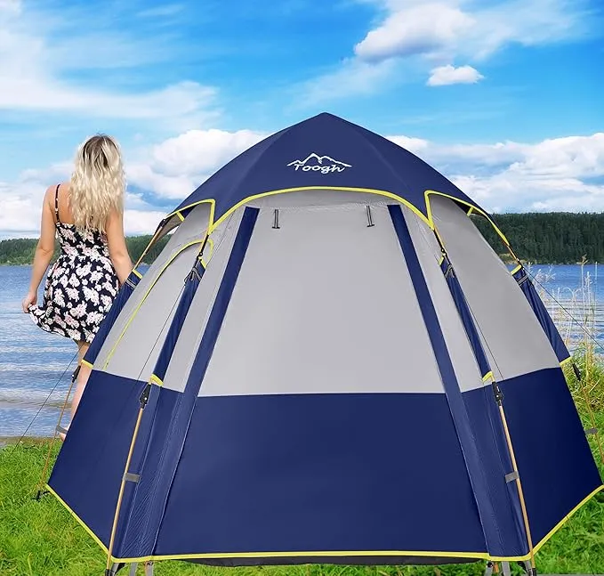 2-3-4 Person Camping Tent 60 Seconds Easy Quick Set Up Tent Waterproof Pop Up Dome Family Hexagon Outdoor Sports Backpacking Tents Double Layer Flysheet Camping Sun Shelters 2 Doors