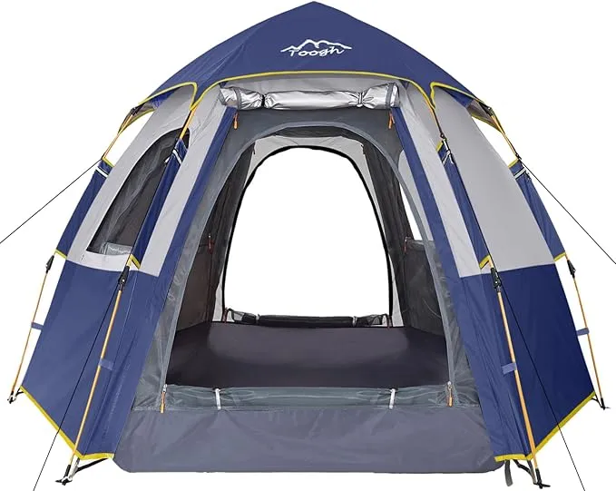 2-3-4 Person Camping Tent 60 Seconds Easy Quick Set Up Tent Waterproof Pop Up Dome Family Hexagon Outdoor Sports Backpacking Tents Double Layer Flysheet Camping Sun Shelters 2 Doors