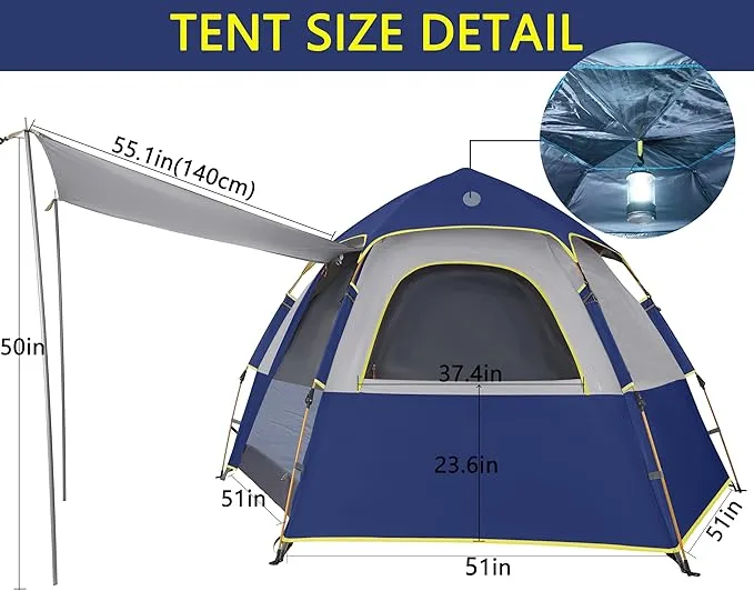 2-3-4 Person Camping Tent 60 Seconds Easy Quick Set Up Tent Waterproof Pop Up Dome Family Hexagon Outdoor Sports Backpacking Tents Double Layer Flysheet Camping Sun Shelters 2 Doors