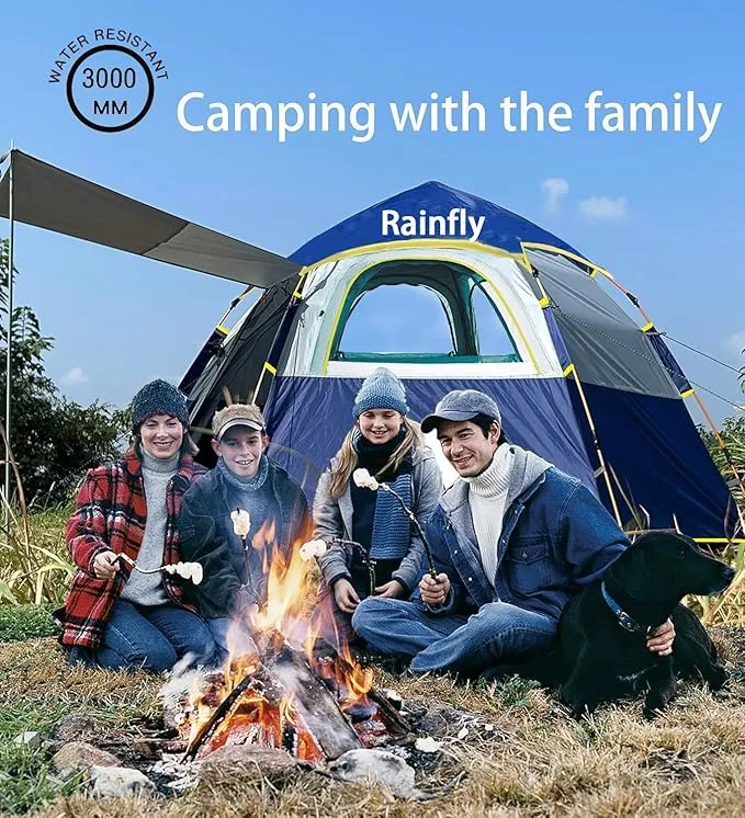 2-3-4 Person Camping Tent 60 Seconds Easy Quick Set Up Tent Waterproof Pop Up Dome Family Hexagon Outdoor Sports Backpacking Tents Double Layer Flysheet Camping Sun Shelters 2 Doors