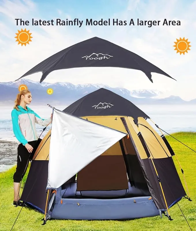 2-3-4 Person Camping Tent 60 Seconds Easy Quick Set Up Tent Waterproof Pop Up Dome Family Hexagon Outdoor Sports Backpacking Tents Double Layer Flysheet Camping Sun Shelters & Height 66 inches
