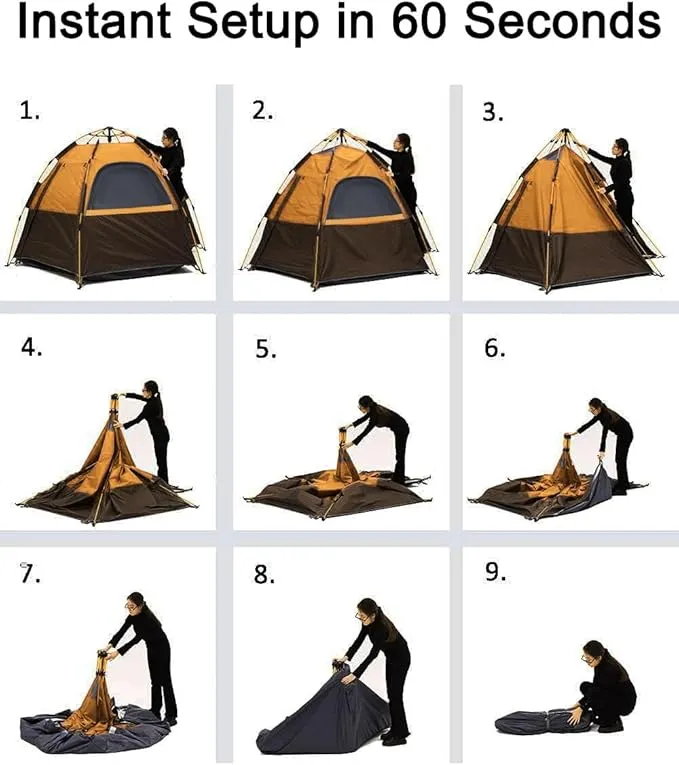2-3-4 Person Camping Tent 60 Seconds Easy Quick Set Up Tent Waterproof Pop Up Dome Family Hexagon Outdoor Sports Backpacking Tents Double Layer Flysheet Camping Sun Shelters & Height 66 inches