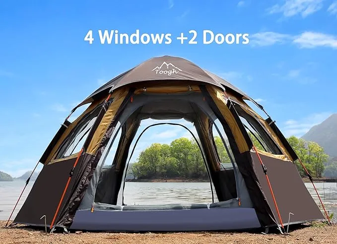 2-3-4 Person Camping Tent 60 Seconds Easy Quick Set Up Tent Waterproof Pop Up Dome Family Hexagon Outdoor Sports Backpacking Tents Double Layer Flysheet Camping Sun Shelters & Height 66 inches