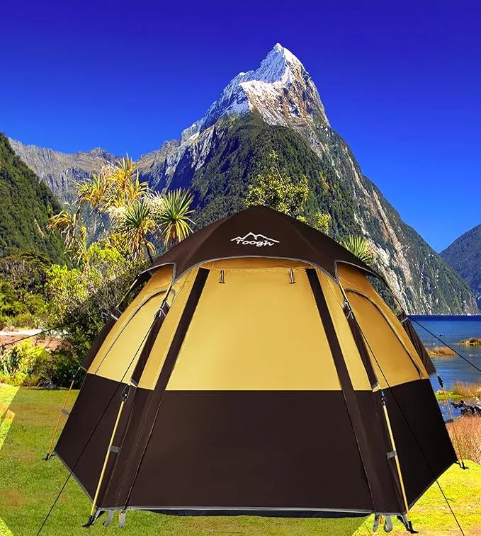 2-3-4 Person Camping Tent 60 Seconds Easy Quick Set Up Tent Waterproof Pop Up Dome Family Hexagon Outdoor Sports Backpacking Tents Double Layer Flysheet Camping Sun Shelters & Height 66 inches