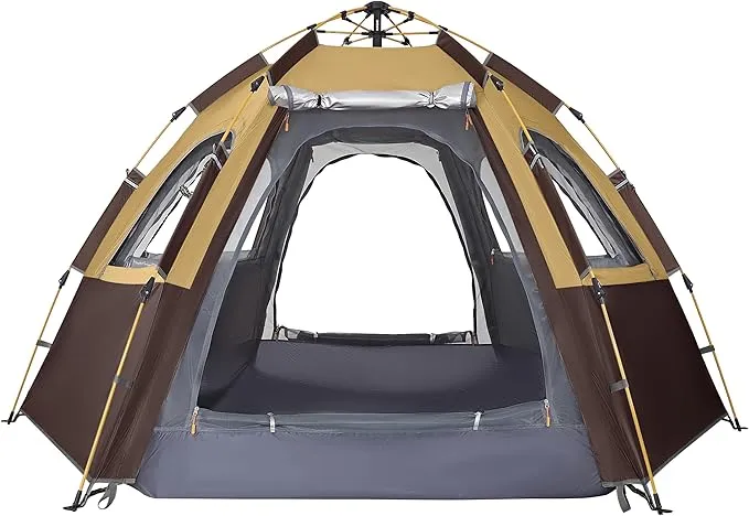 2-3-4 Person Camping Tent 60 Seconds Easy Quick Set Up Tent Waterproof Pop Up Dome Family Hexagon Outdoor Sports Backpacking Tents Double Layer Flysheet Camping Sun Shelters & Height 66 inches