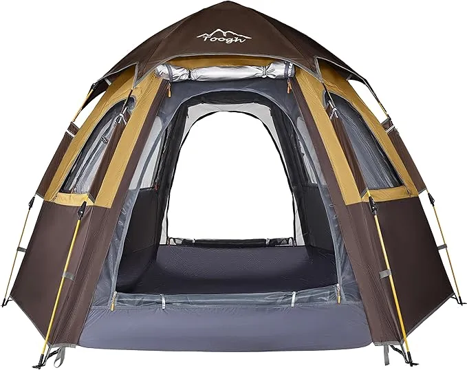 2-3-4 Person Camping Tent 60 Seconds Easy Quick Set Up Tent Waterproof Pop Up Dome Family Hexagon Outdoor Sports Backpacking Tents Double Layer Flysheet Camping Sun Shelters & Height 66 inches