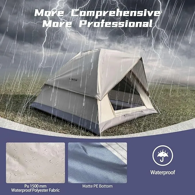 2-3 Person Camping Tent with Removable Rainfly, Double Layer, Easy Setup, Lightweight Dome Tent for Traveling, Hiking, Fishing, Picnic and Backyard Camping, Beige