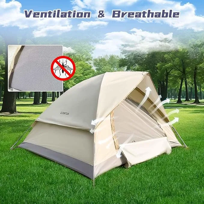 2-3 Person Camping Tent with Removable Rainfly, Double Layer, Easy Setup, Lightweight Dome Tent for Traveling, Hiking, Fishing, Picnic and Backyard Camping, Beige