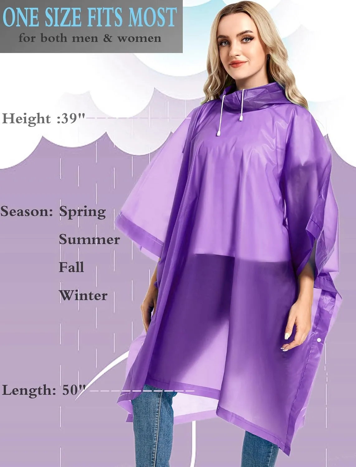 2 Pack Rain Ponchos for Adults Reusable - Raincoats Survival Emergency Heavy Duty Rain Coat with Drawstring Hood