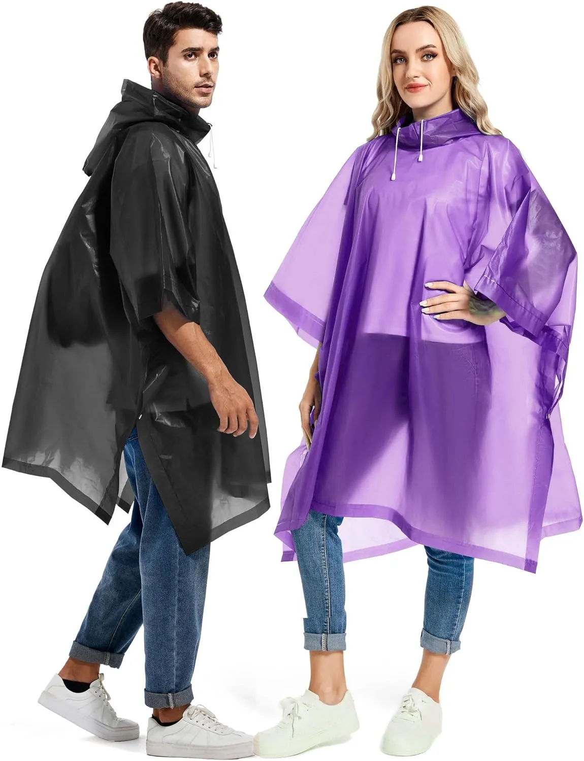 2 Pack Rain Ponchos for Adults Reusable - Raincoats Survival Emergency Heavy Duty Rain Coat with Drawstring Hood
