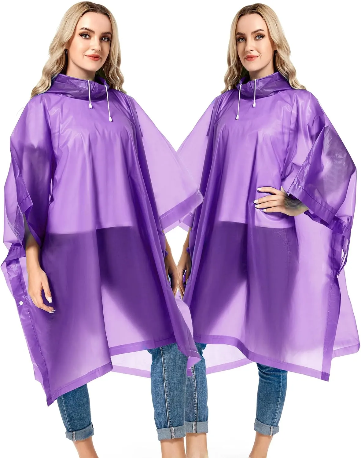2 Pack Rain Ponchos for Adults Reusable - Raincoats Survival Emergency Heavy Duty Rain Coat with Drawstring Hood