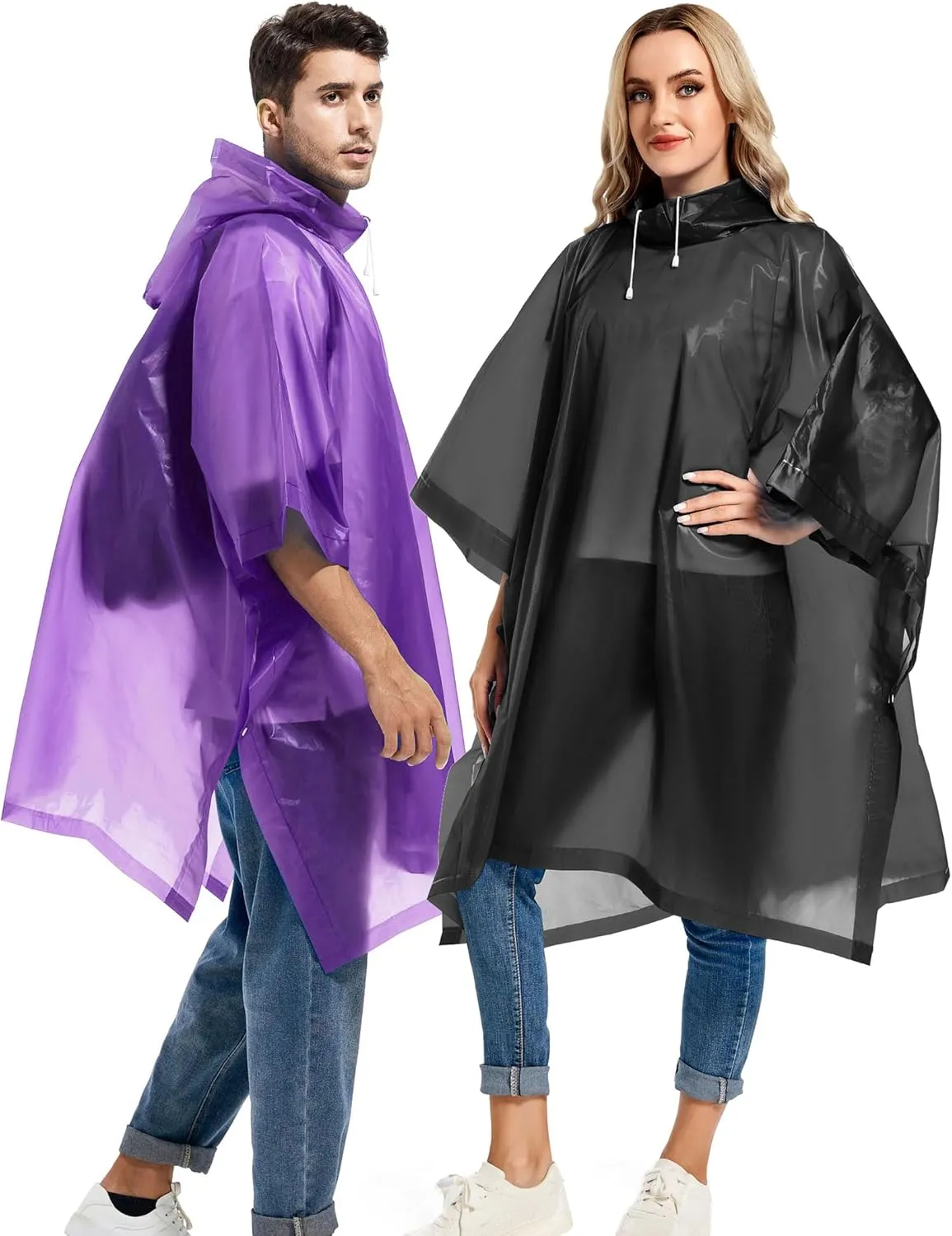 2 Pack Rain Ponchos for Adults Reusable - Raincoats Survival Emergency Heavy Duty Rain Coat with Drawstring Hood