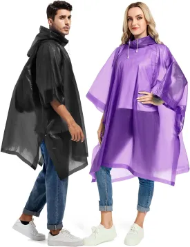 2 Pack Rain Ponchos for Adults Reusable - Raincoats Survival Emergency Heavy Duty Rain Coat with Drawstring Hood