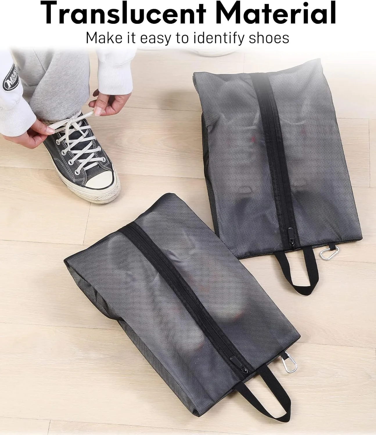 2 Pack Shoe Bags for Travel, Sneaker Bags, Waterproof Travel Shoe Bags with Zipper for Packing, Golf Shoe Dust Bags for Man and Women, X-Large, Black