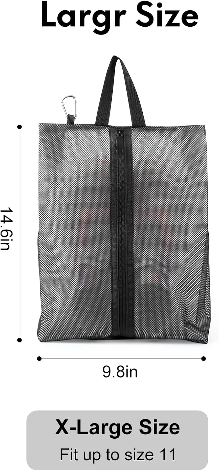 2 Pack Shoe Bags for Travel, Sneaker Bags, Waterproof Travel Shoe Bags with Zipper for Packing, Golf Shoe Dust Bags for Man and Women, X-Large, Black