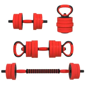 20kg Four-In-One Adjustable Weight Dumbbells Set Barbell Kettlebell Push Up Stand - Red