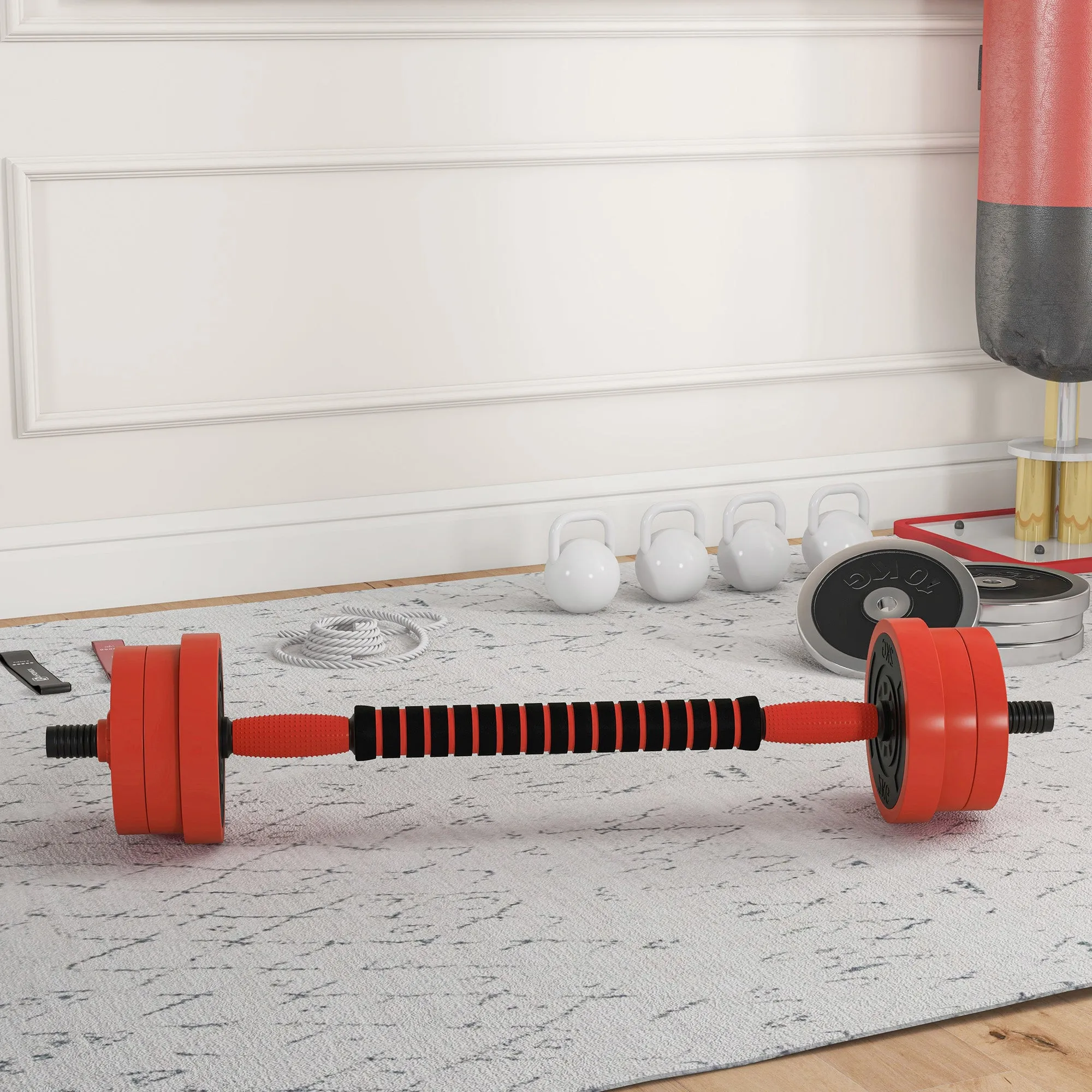 20kg Four-In-One Adjustable Weight Dumbbells Set Barbell Kettlebell Push Up Stand - Red