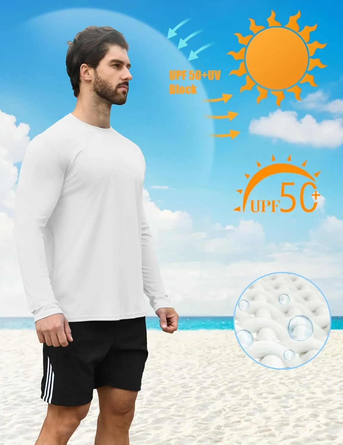 2/4 Pack Men's UPF 50  Rash Guard Quick-Dry Long Sleeves Shirts, Swim Fishing Shirts UV Sun Protection Shirts for Men