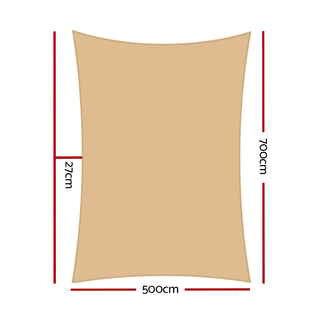 280gsm 5x7m Sun Shade Sail Canopy Rectangle - Sand Beige