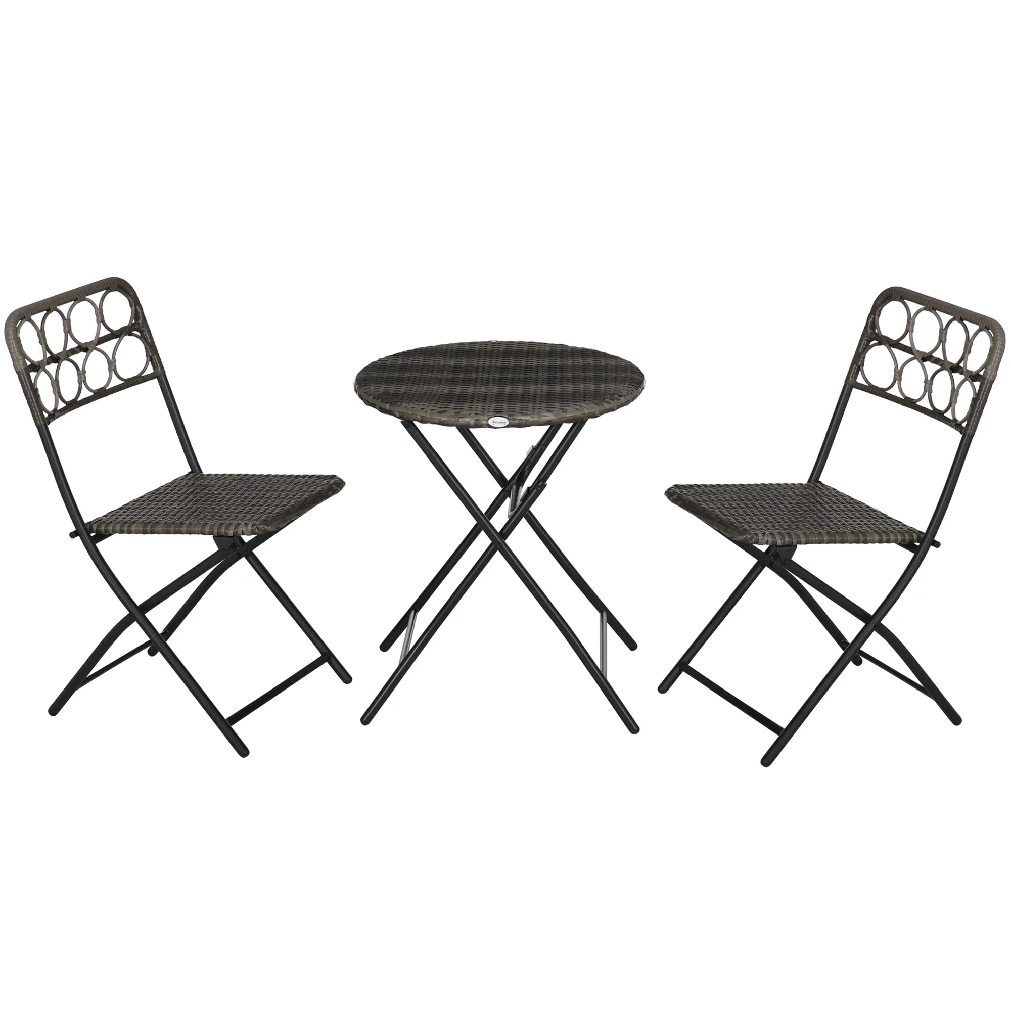 3-Piece Rattan Wicker Bistro Set with Easy Folding Hand Woven Rattan Coffee Table and Chairs for Outdoor Lawn Pool Balcony & Garden Grey