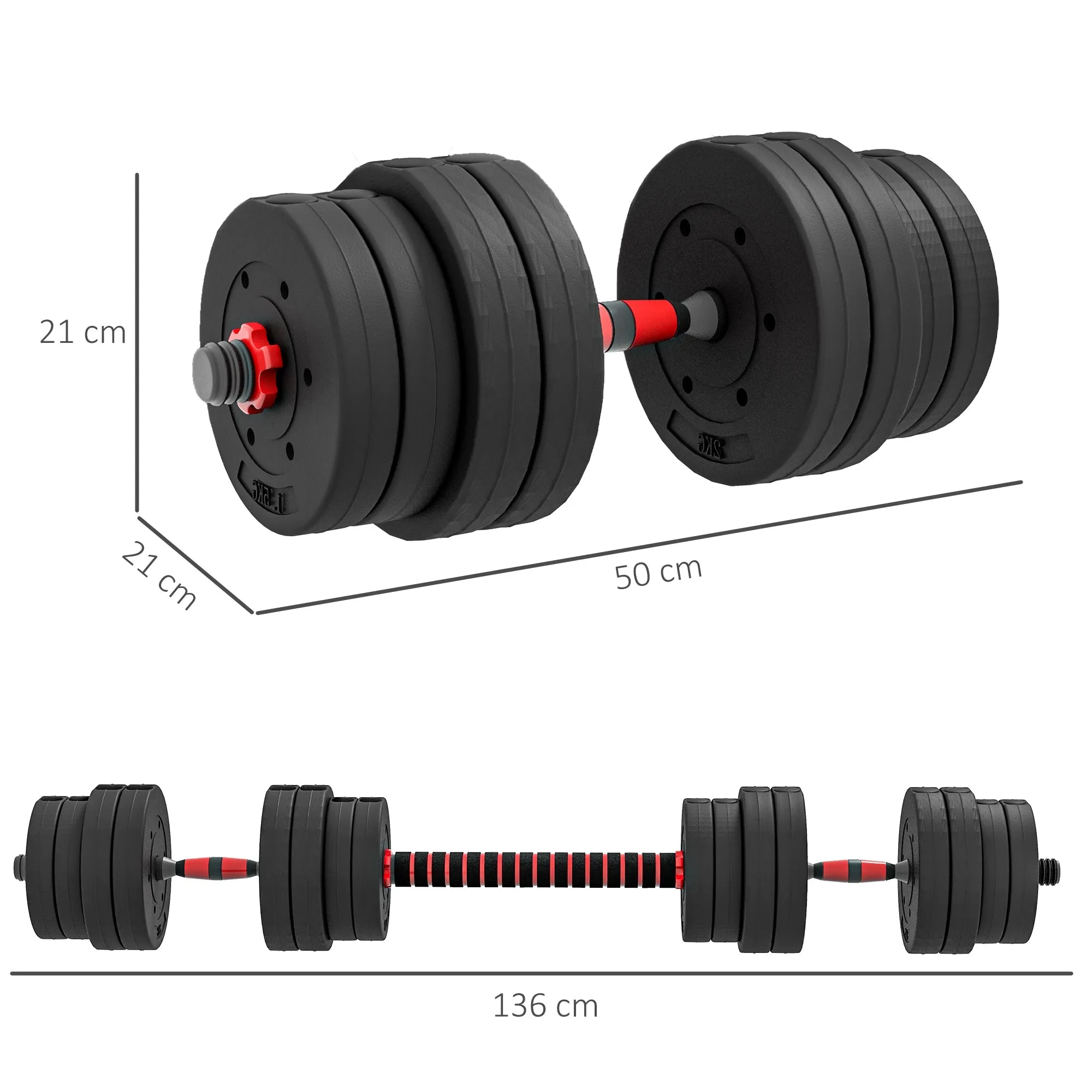 30kg 2 IN 1 Adjustable Dumbbells Weight Set Dumbbell Hand Weight Barbell for Body Fitness Lifting Training for Home Office Gym Black