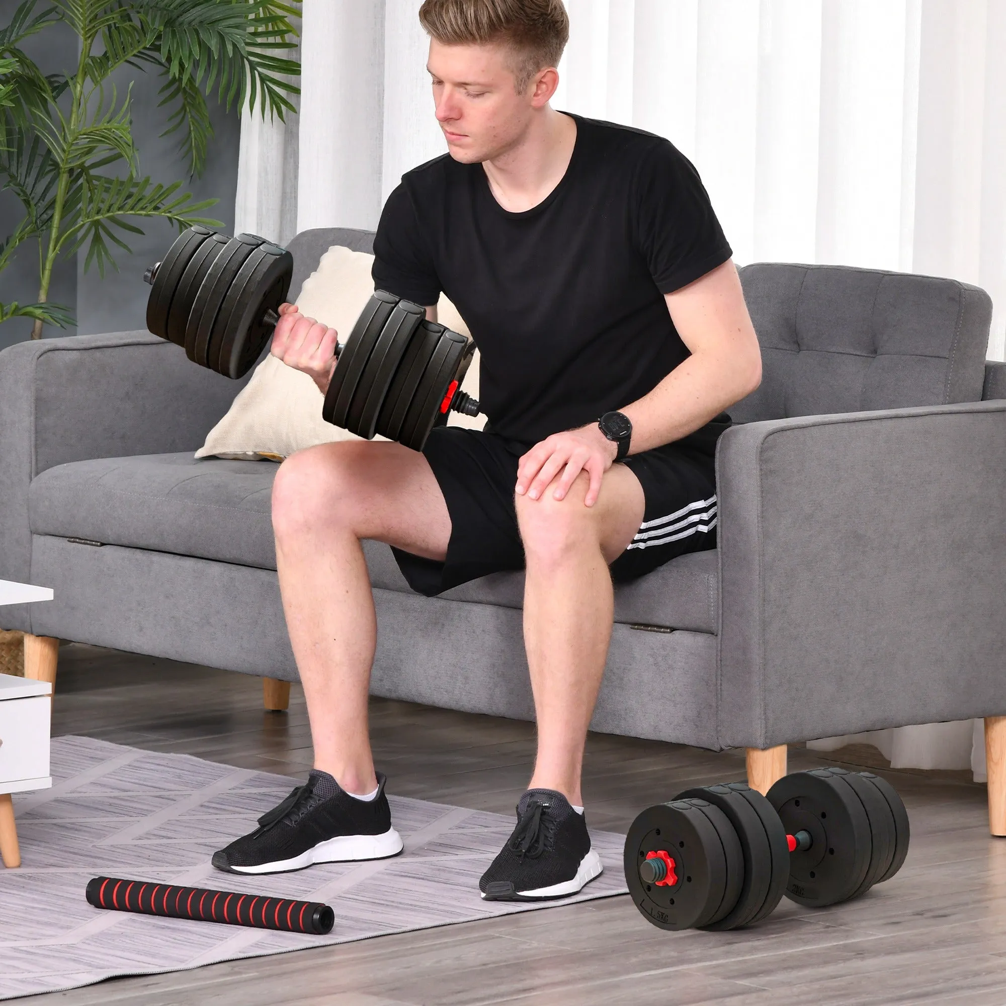 30kg 2 IN 1 Adjustable Dumbbells Weight Set Dumbbell Hand Weight Barbell for Body Fitness Lifting Training for Home Office Gym Black