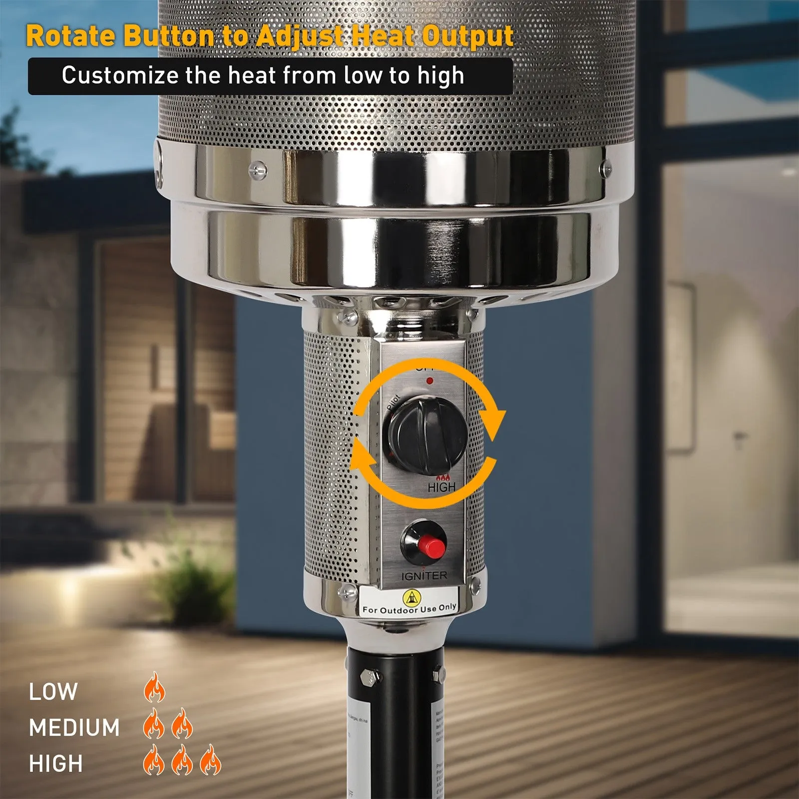 36,000 BTU Outdoor Propane Patio Heater with Stainless Steel Burner and Wheels, Black
