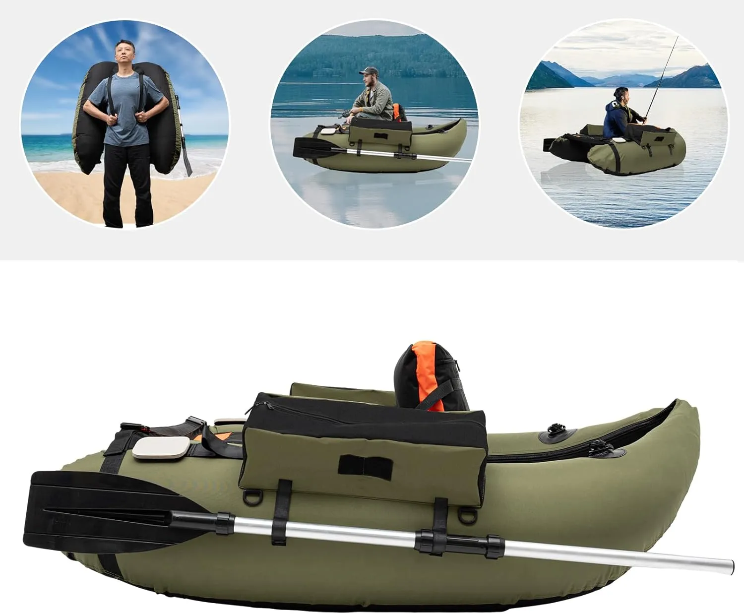 4.5ft Inflatable Fishing Boat, Fishing Float Tube with Storage Pockets, Inflatable Dinghy, Outdoor Fishing Boat Set, Single Portable Boat Raft, Hand Air Pump, 286.6lbs Load
