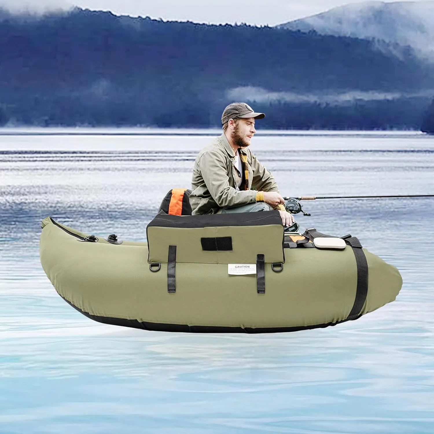 4.5ft Inflatable Fishing Boat, Fishing Float Tube with Storage Pockets, Inflatable Dinghy, Outdoor Fishing Boat Set, Single Portable Boat Raft, Hand Air Pump, 286.6lbs Load