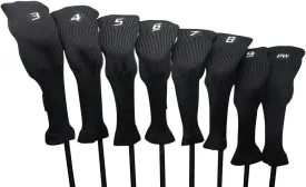 All Hybrid Head Cover Golf Club Black Sleek Tight Fit Headcover Set 3-PW Acrylic Head Covers 3 4 5 6 7 8 9 PW Easy to See Large White Embroidered Numbers