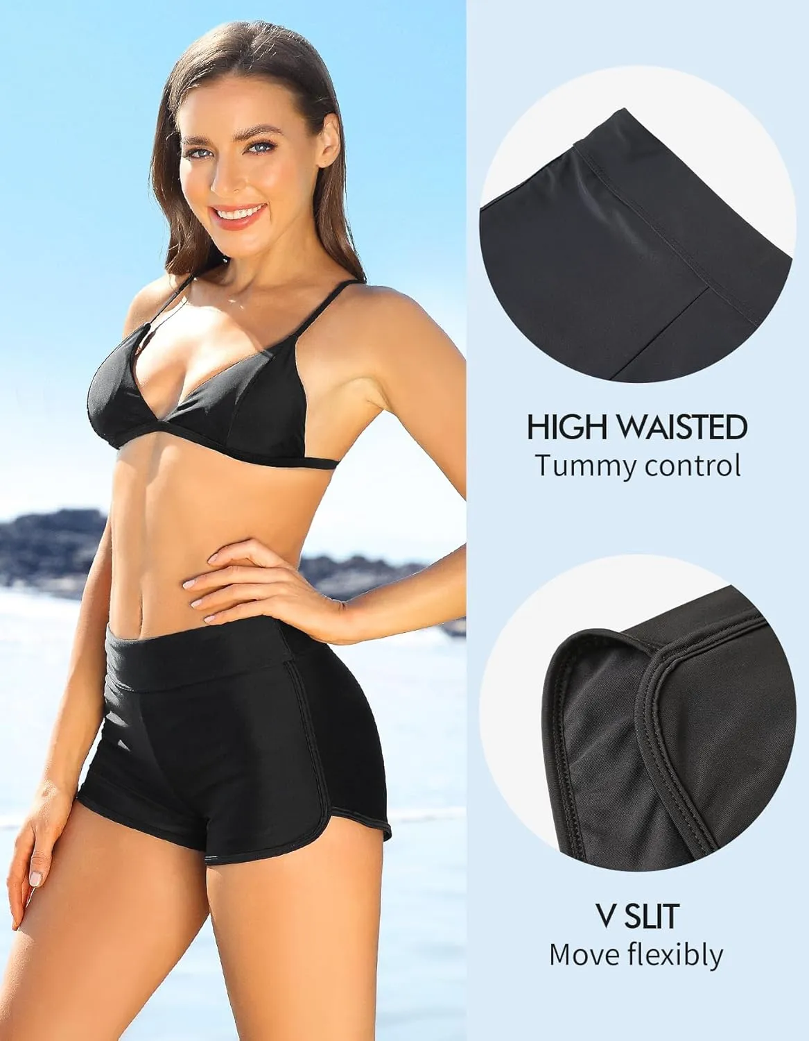 ALove Swim Shorts Womens Stretchy Sporty Bathing Suit Bottoms Side V Slit Boyshorts Swimsuit Board Shorts
