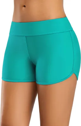 ALove Swim Shorts Womens Stretchy Sporty Bathing Suit Bottoms Side V Slit Boyshorts Swimsuit Board Shorts