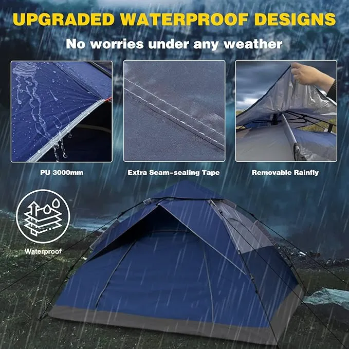 anngrowy Camping Tent 2/4 Person Instant Family Tent Pop Up Tents for Camping Waterproof Portable Hiking Camp Lightweight Tent for Backpacking Small Tent 4 Season Windproof Quick Compact Dome Tent