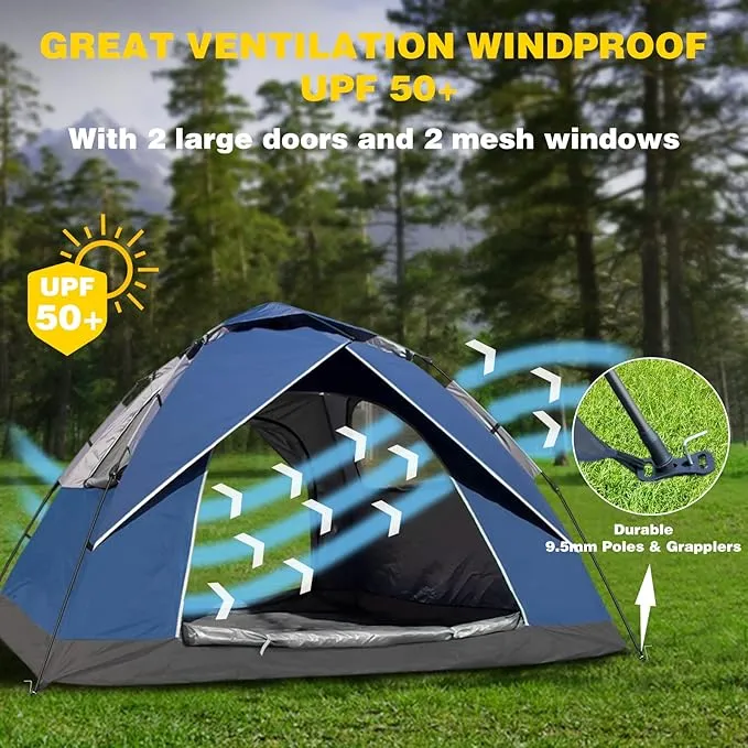 anngrowy Camping Tent 2/4 Person Instant Family Tent Pop Up Tents for Camping Waterproof Portable Hiking Camp Lightweight Tent for Backpacking Small Tent 4 Season Windproof Quick Compact Dome Tent