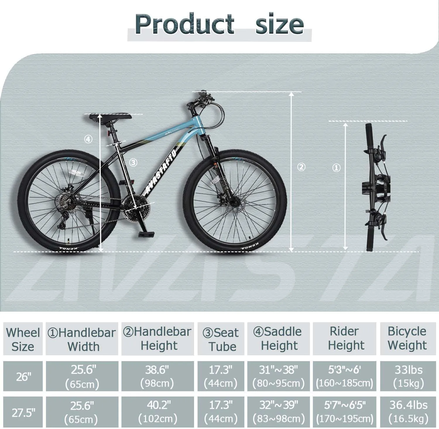 AVASTA Earth 26 27.5 inch Mountain Bike with 21-SpeedAluminum Frame, Dual Disc Brake, Comfortable Saddle,Multiple Colors