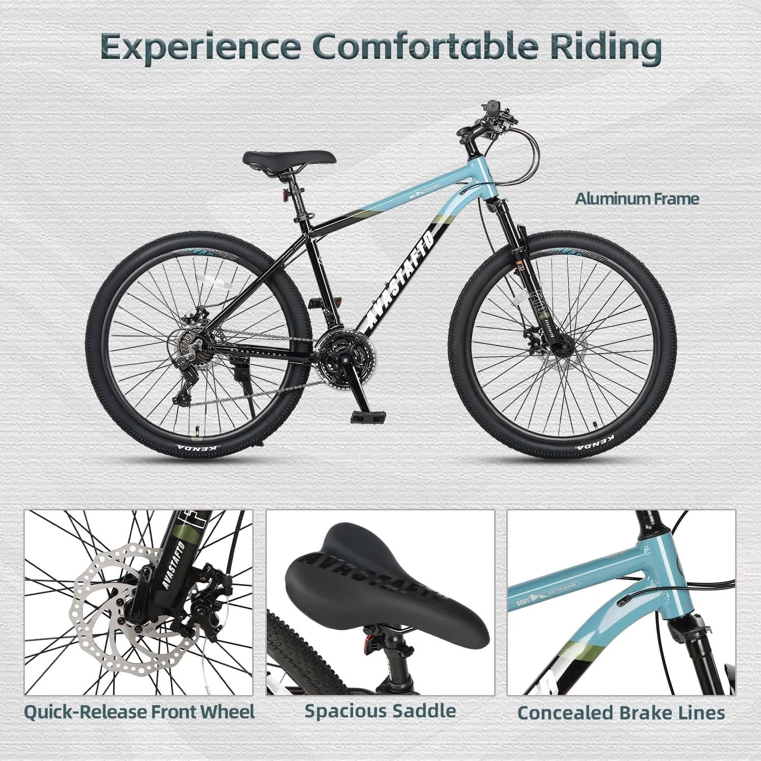 AVASTA Earth 26 27.5 inch Mountain Bike with 21-SpeedAluminum Frame, Dual Disc Brake, Comfortable Saddle,Multiple Colors
