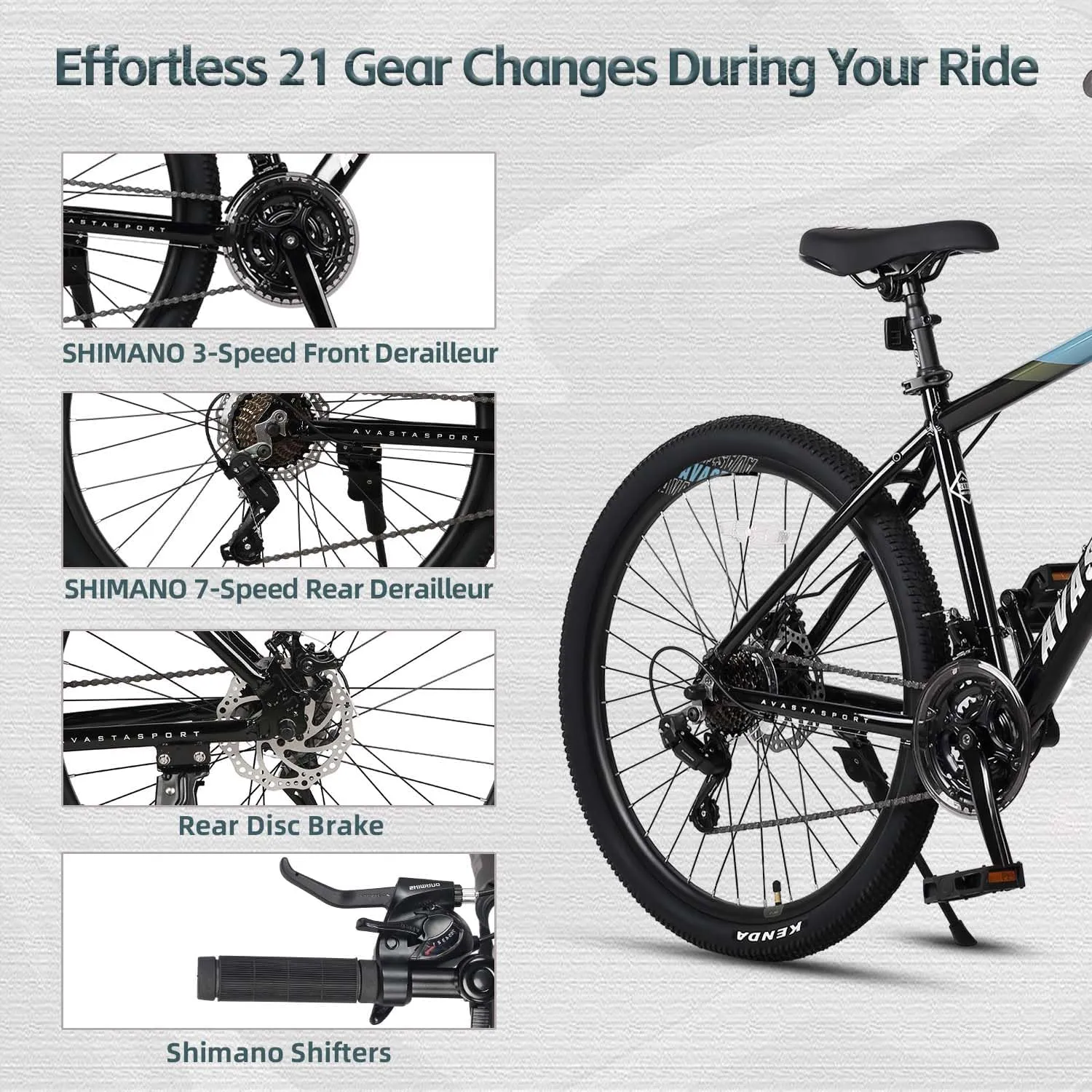 AVASTA Earth 26 27.5 inch Mountain Bike with 21-SpeedAluminum Frame, Dual Disc Brake, Comfortable Saddle,Multiple Colors