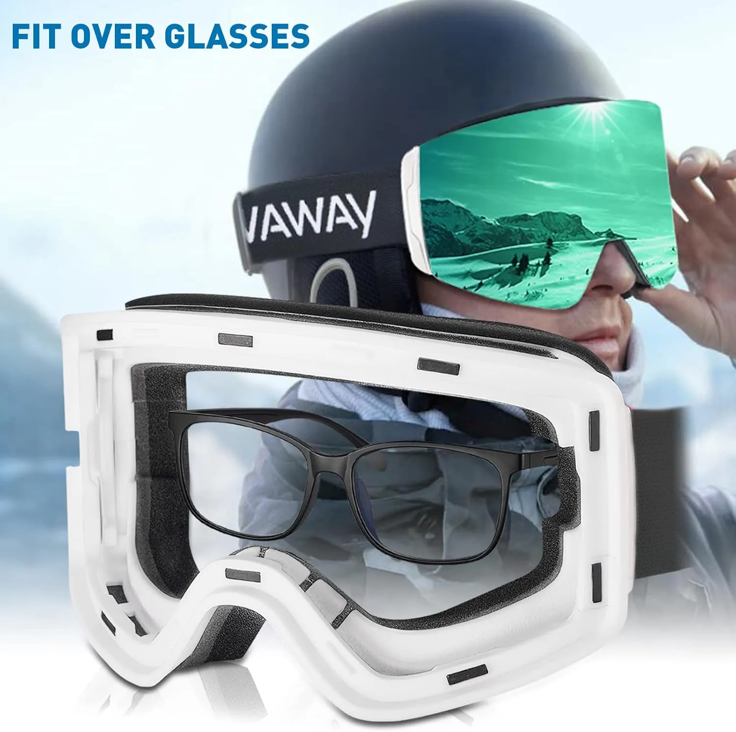 AVAWAY Ski Goggles Women Men Adult Snowboard Skiing Goggle Anti Fog Safety Glasses OTG Winter Snow Sports Accessory Gear