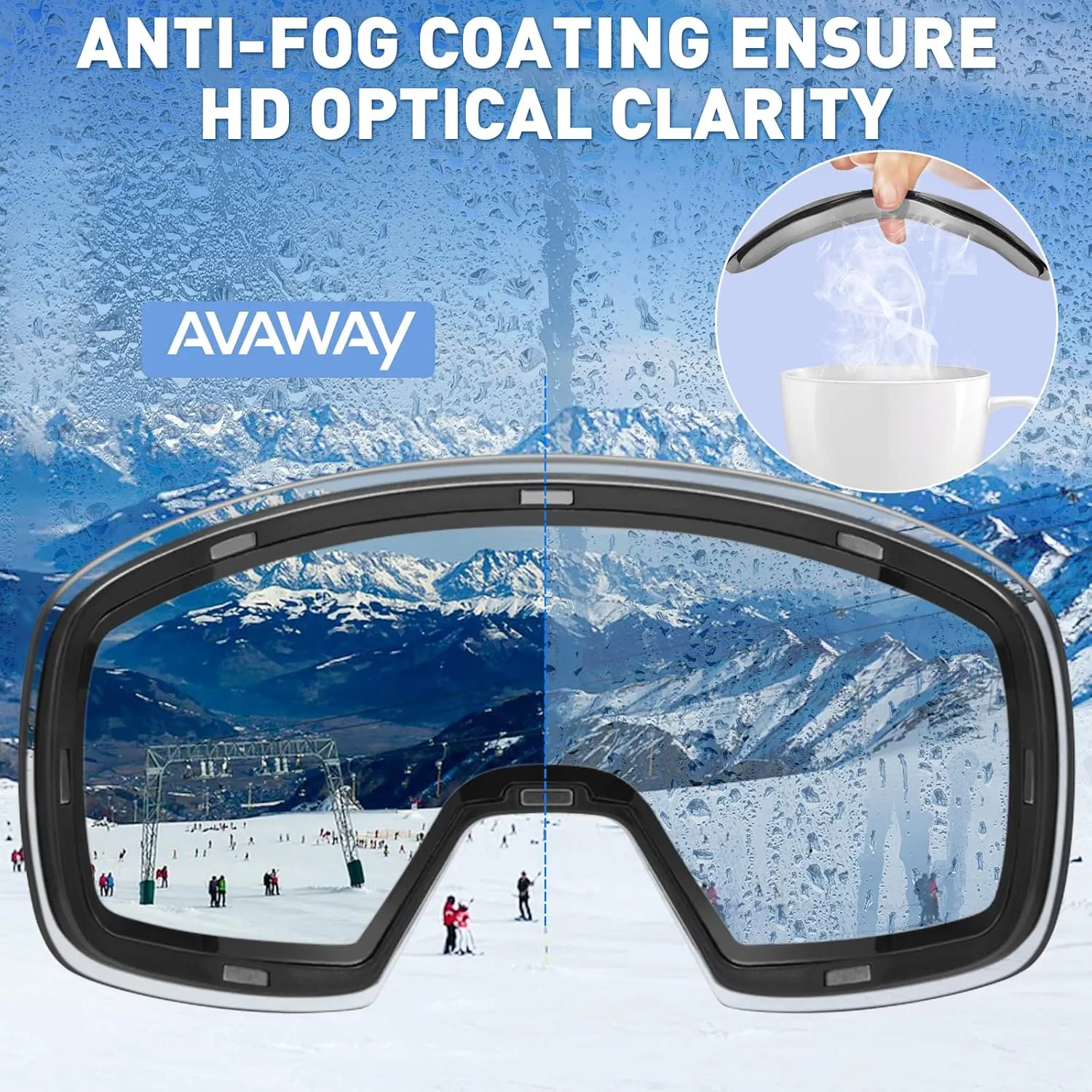 AVAWAY Ski Goggles Women Men Adult Snowboard Skiing Goggle Anti Fog Safety Glasses OTG Winter Snow Sports Accessory Gear