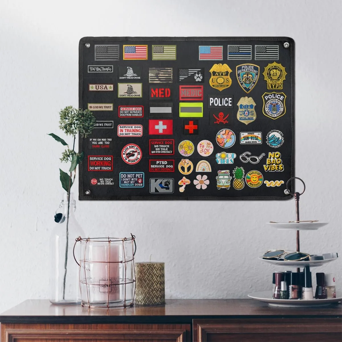 AXEN Tactical Patch Display Panel Holder Board, Military Patches Display Organizer for Collection Army Combat Morale Emblems, Black Middle Size