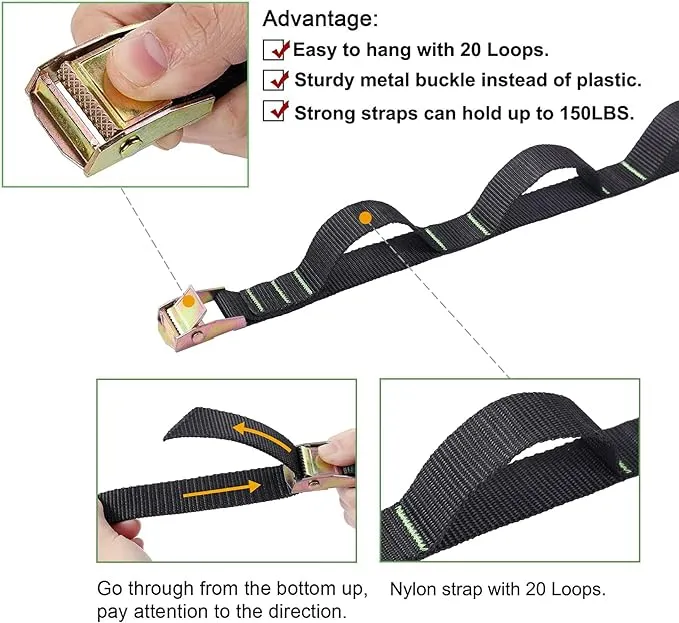 Ayaport Campsite Storage Strap Tent Camping Stuff Tree Hanging Organizer with 10 Hooks & 20 Loops, Must Have Camping Gear Kitchen Hammock Strap Tent Accessories