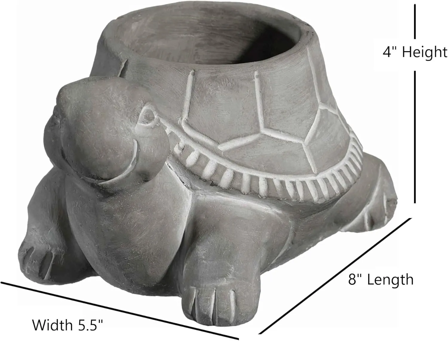 Classic Home and Garden Cement Buddies Indoor Outdoor Planter with Drainage Hole, Turtle, Natural Gray, Large, 8in