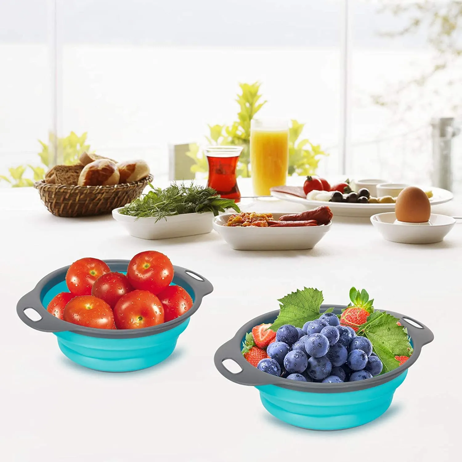 Collapsible Colander Strainer with Handles Set