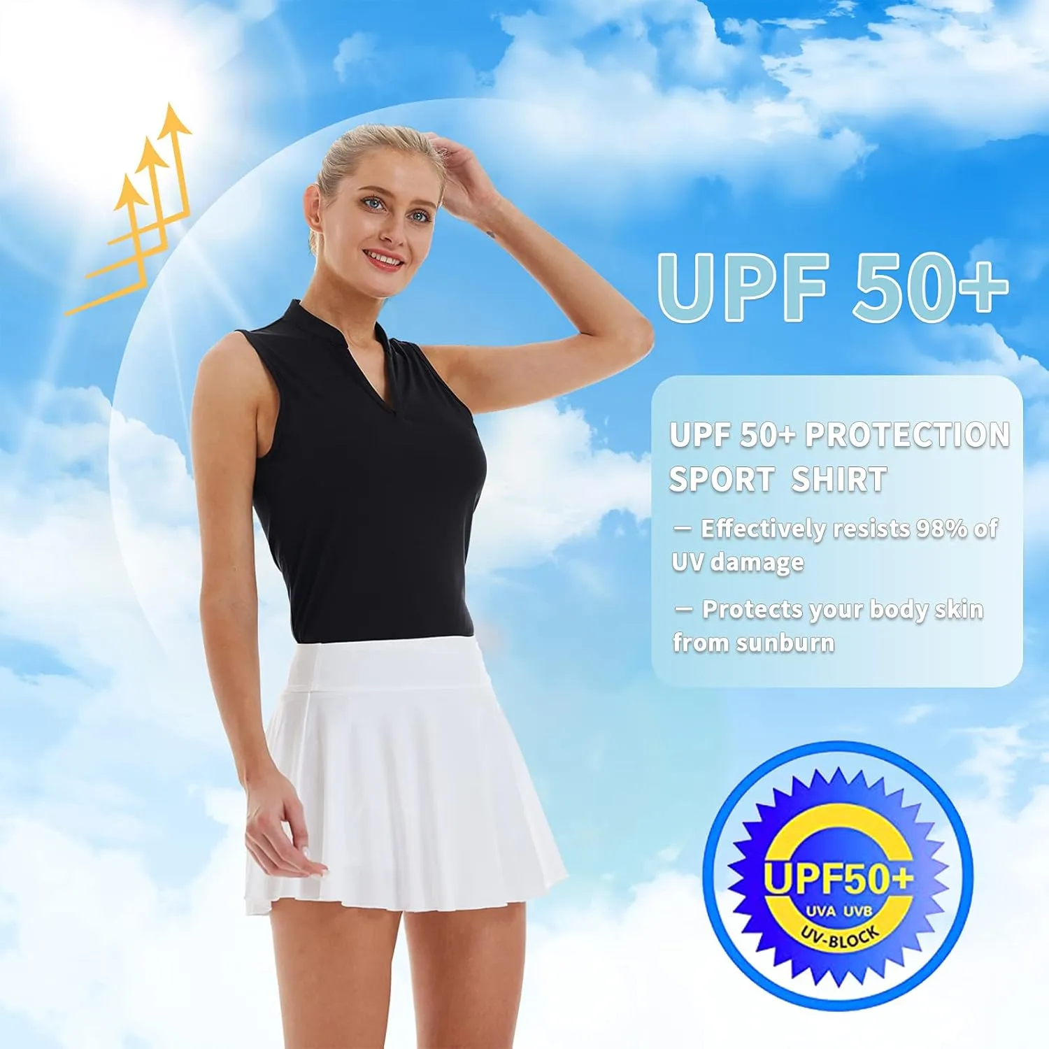 CQC Women's Golf Tennis Sleeveless Polo Shirts V-Neck Quick Dry UPF 50  Sport Athletic Tank Tops Moisture Wicking Casual