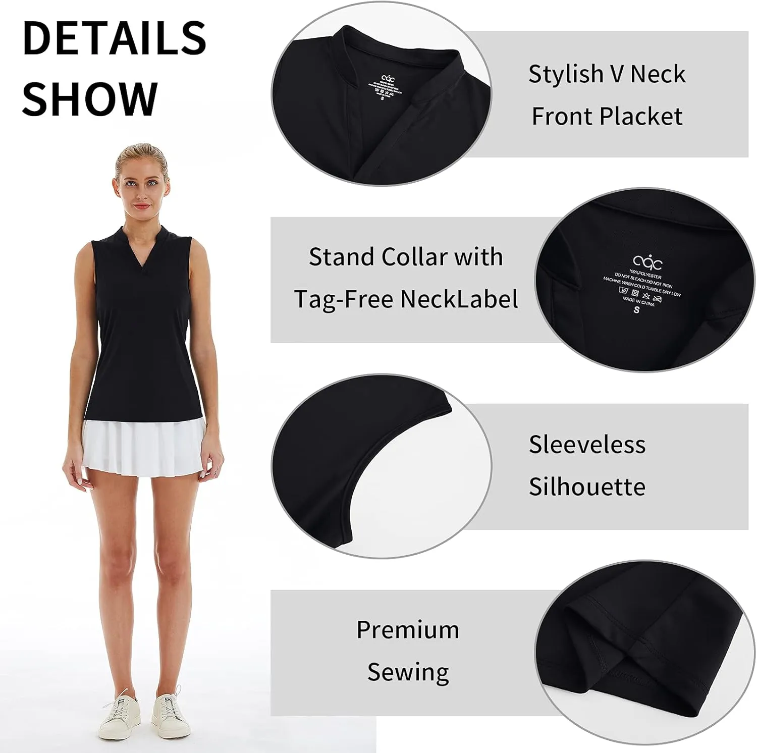 CQC Women's Golf Tennis Sleeveless Polo Shirts V-Neck Quick Dry UPF 50  Sport Athletic Tank Tops Moisture Wicking Casual