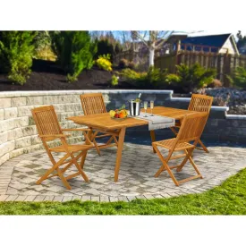 East West Furniture DECM5CWNA 5 Piece Outdoor Patio Dining Sets Includes a Rectangle Acacia Wood Table and 4 Folding Side Chairs, 40x72 Inch, Natural Oil
