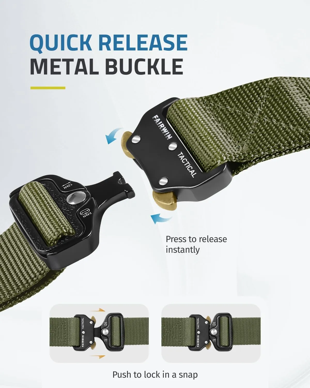 FAIRWIN Tactical Belt, Work Belts for Men Military Webbing Riggers Web Belt Heavy-Duty Quick-Release Buckle