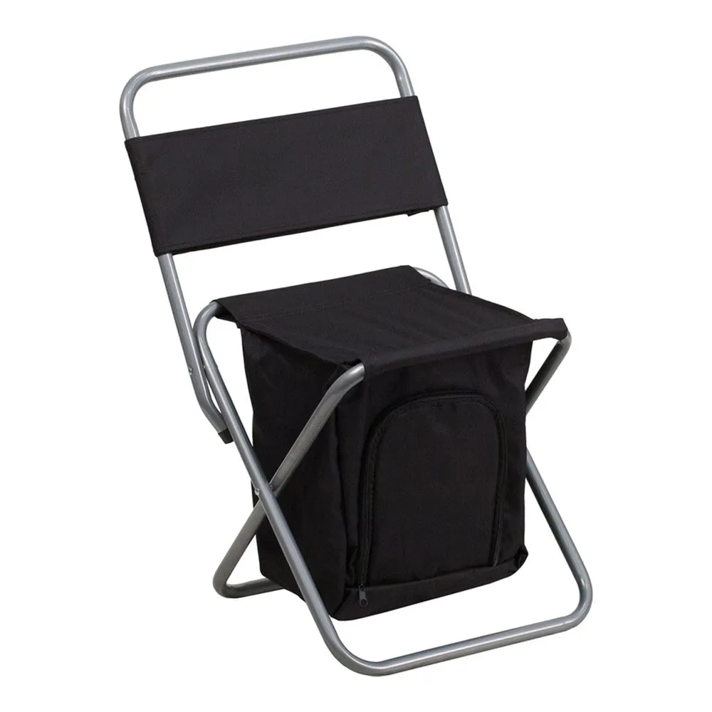 Flash Furniture Folding Camping Chair with Insulated Storage in Black